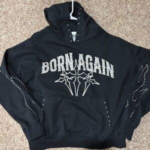 Black 'Born Again' Studded Hoodie